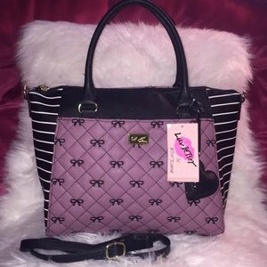 SOLD Luv Betsey Johnson Black Purple Ribbon Striped Purse